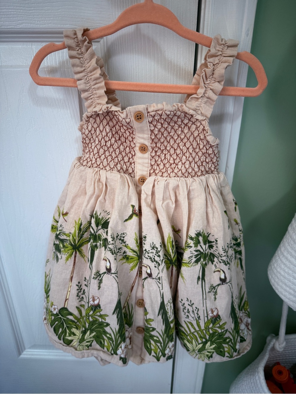 Tommy Bahama Beige Ruffled Tropical Print Sundress 12 months
